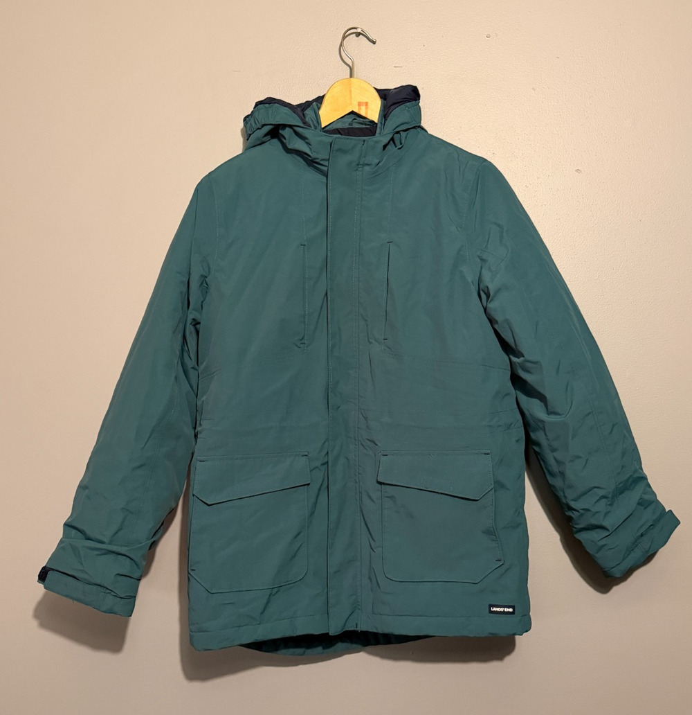 Landsβ End Girls 14-16 Husky 3 in 1 Winter Coat Grow A Long Teal Hooded Jacket